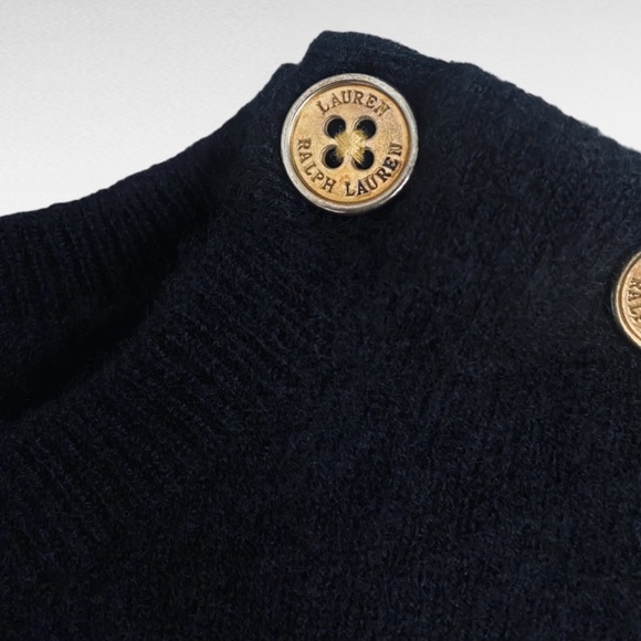 VINTAGE | Lauren Ralph Lauren Black 3 Button Shoulder Soft Pure Cashmere Sweater - Picture 7 of 8